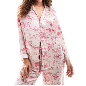Free People Women's Small Pink Western Print Button-Down Shirt Pajama Top
